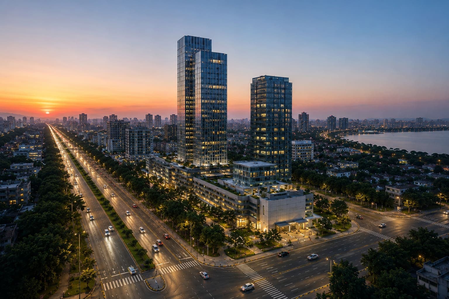 Navi Mumbai commercial skyline at dusk